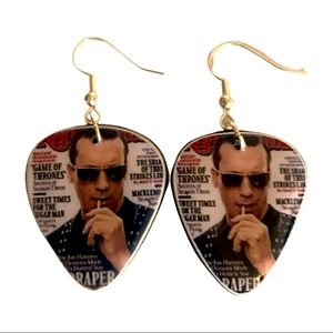 🔥DON DRAPER MAD MEN vinyl record guitar pic earrings 🔥